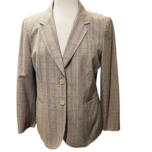 Plus Size Talbots Houndstooth Shoulder Pads Blazer Brown & White size 14 - Picture 3 of 8